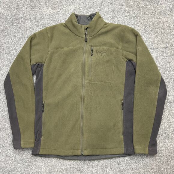 Mountain Hardwear Fleece Jacket Men's Medium Green Gray Logo Pockets Full Zip - Picture 1 of 11
